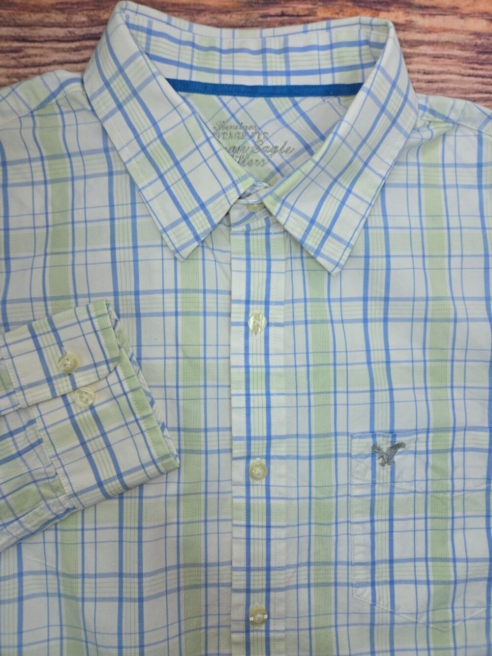 American Eagle Mens Blue Plaid Shirt Medium